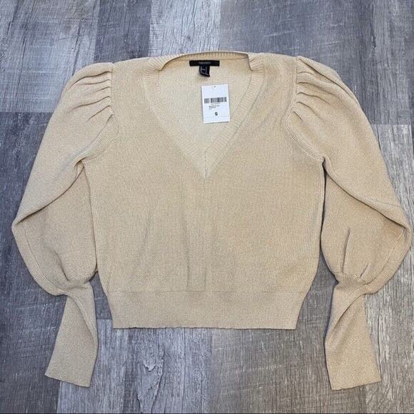 NWT Forever 21 Glitter Knit Balloon Sleeve Sweater - Picture 7 of 12